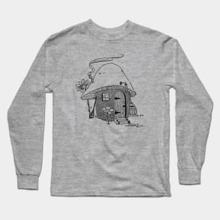 Mushroom Hut, Cottagecore Aesthetic, Adventure for Vintage Mycology and Gardening Lovers Long Sleeve T-Shirt